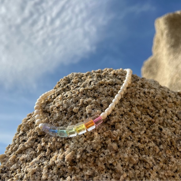 FRESHWATER PEARL RAINBOW CHOKER NECKLACE - Picture 3 of 3